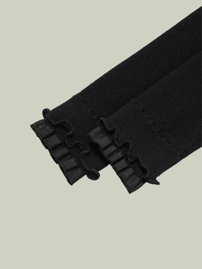 Ruffled-trim floral wool base layer