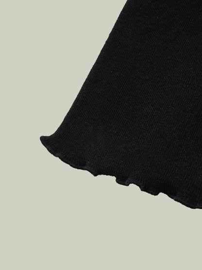 Ruffled-trim floral wool base layer