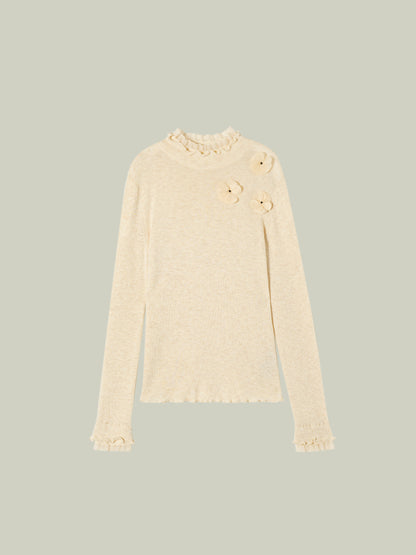 Ruffled-trim floral wool base layer