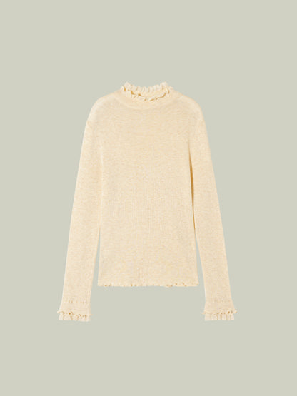 Ruffled-trim floral wool base layer