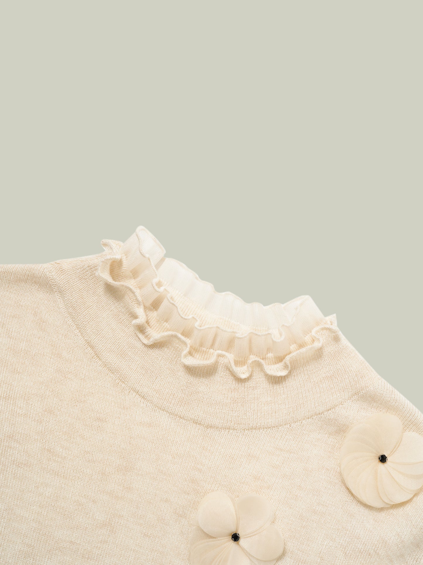 Ruffled-trim floral wool base layer