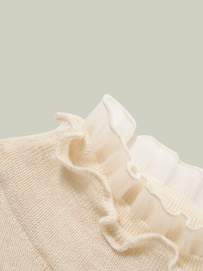 Ruffled-trim floral wool base layer