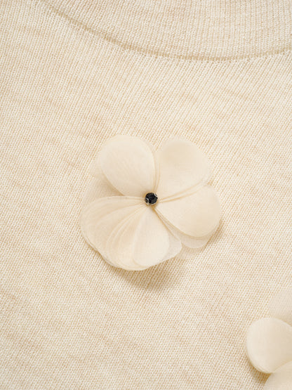 Ruffled-trim floral wool base layer
