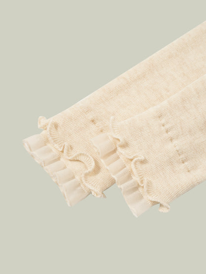 Ruffled-trim floral wool base layer