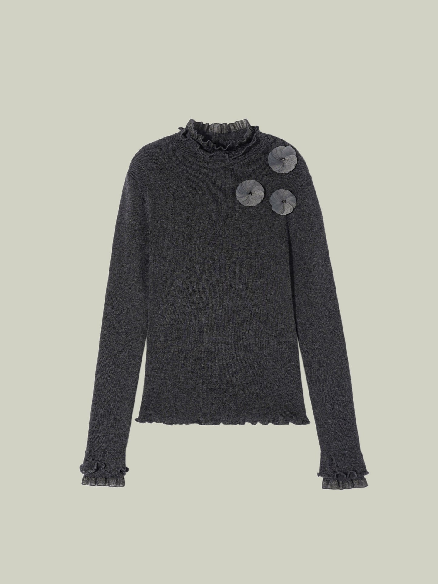 Ruffled-trim floral wool base layer