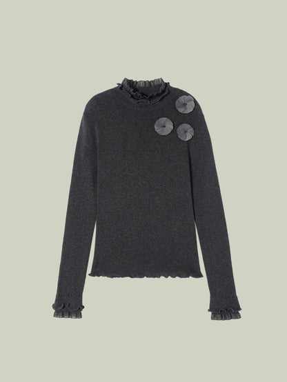 Ruffled-trim floral wool base layer