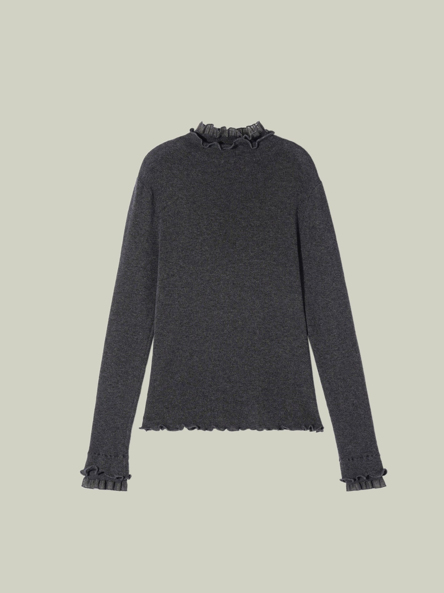 Ruffled-trim floral wool base layer