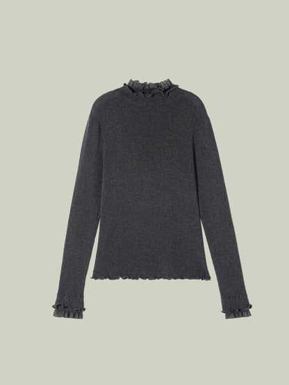 Ruffled-trim floral wool base layer