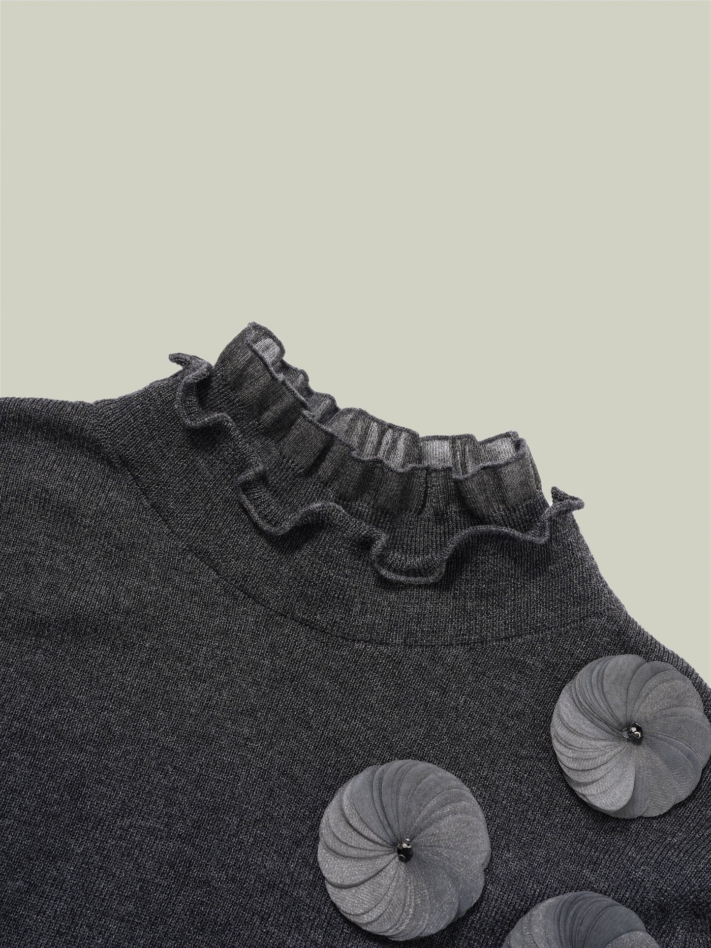 Ruffled-trim floral wool base layer