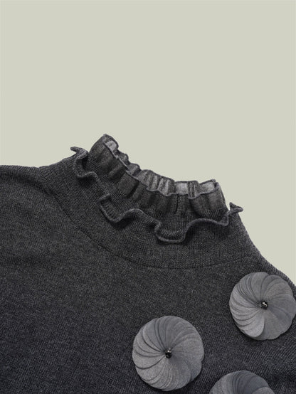Ruffled-trim floral wool base layer