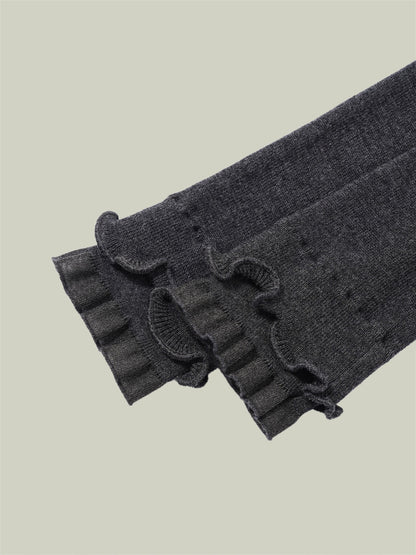 Ruffled-trim floral wool base layer