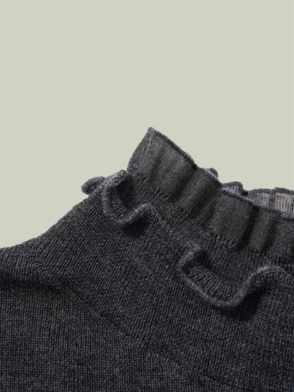 Ruffled-trim floral wool base layer