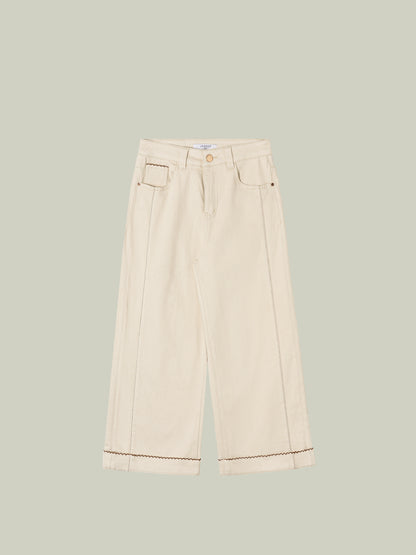 High-waisted embroidered cuffed jeans