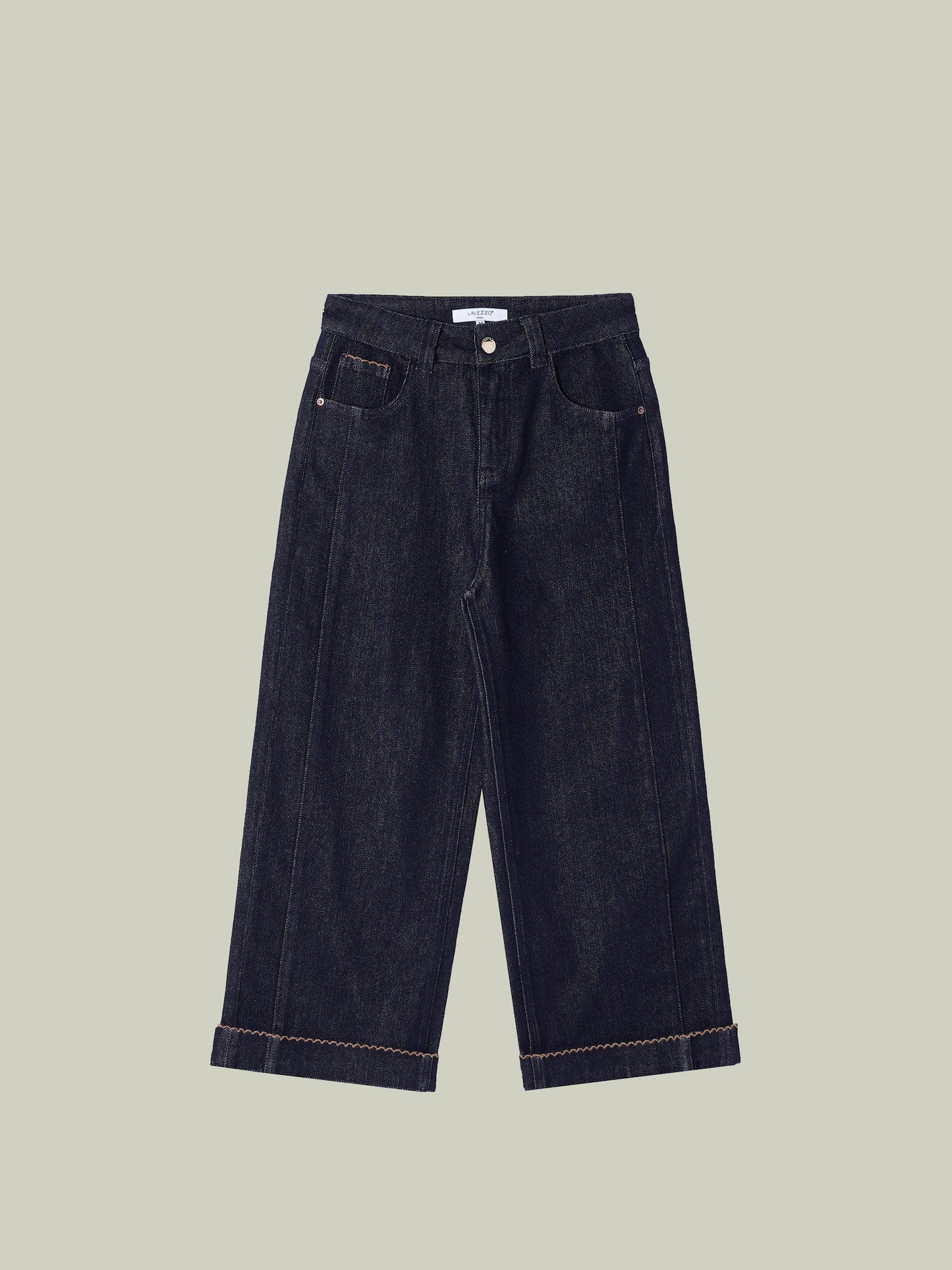High-waisted embroidered cuffed jeans