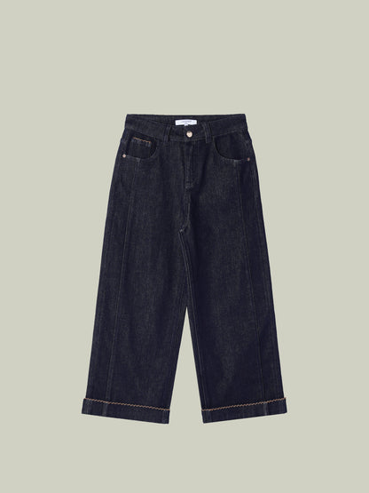 High-waisted embroidered cuffed jeans