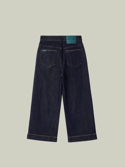 High-waisted embroidered cuffed jeans