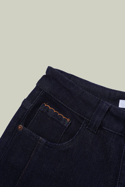 High-waisted embroidered cuffed jeans