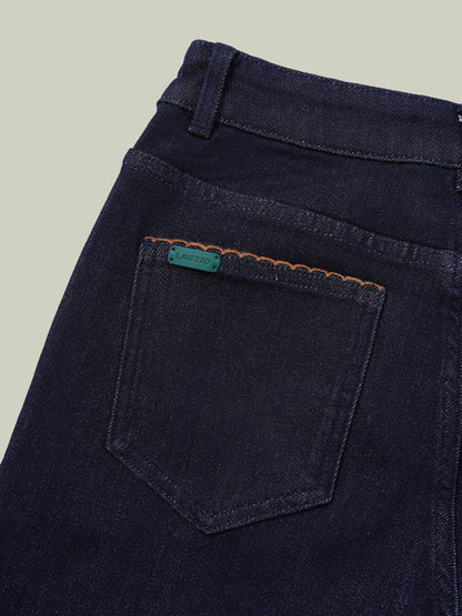 High-waisted embroidered cuffed jeans