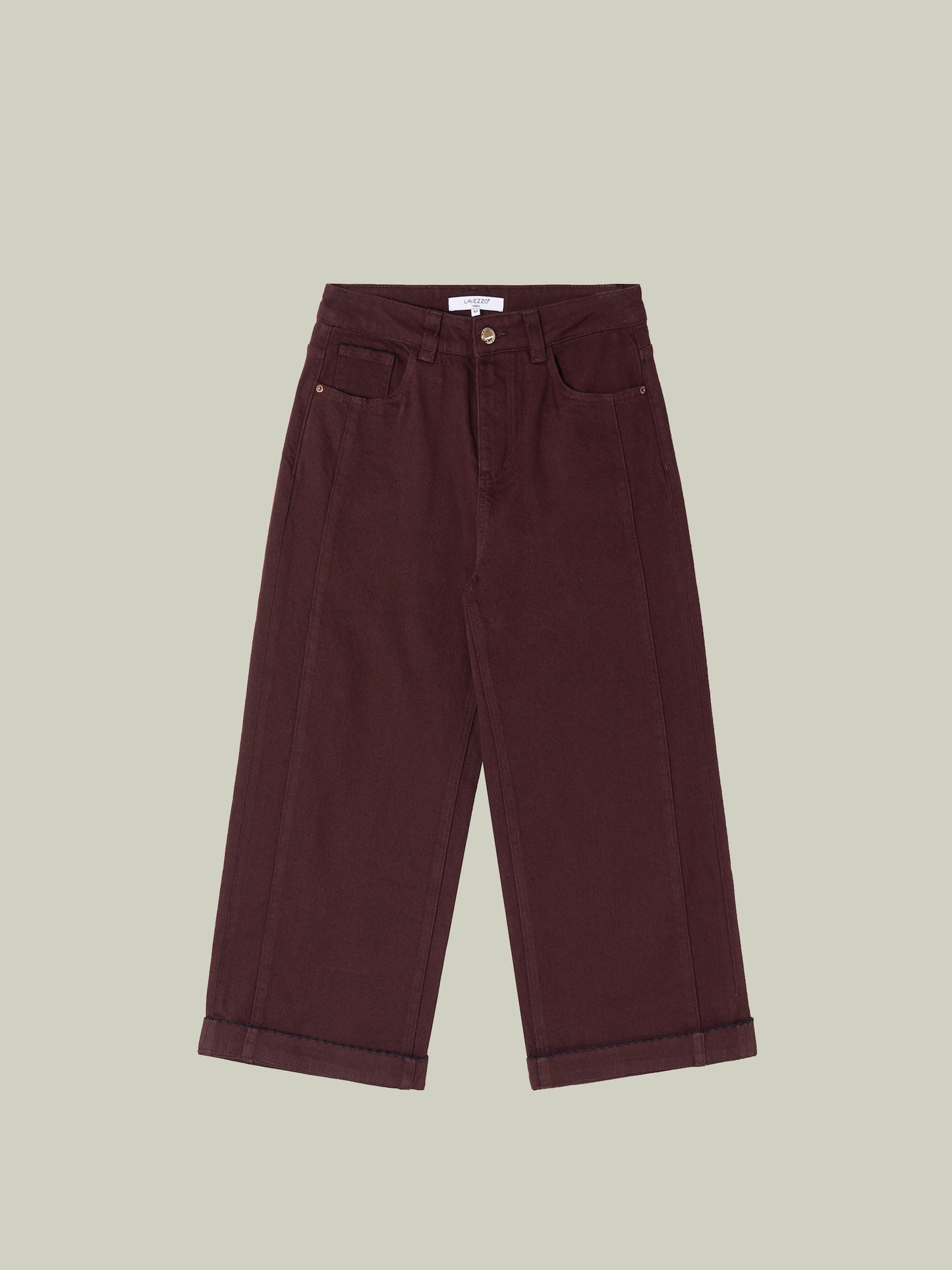 Jeans a vita alta con ricamo e orlo risvoltato