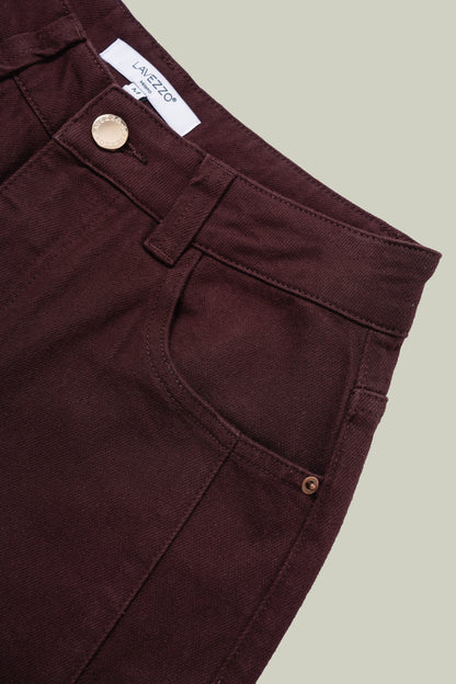 Jeans a vita alta con ricamo e orlo risvoltato