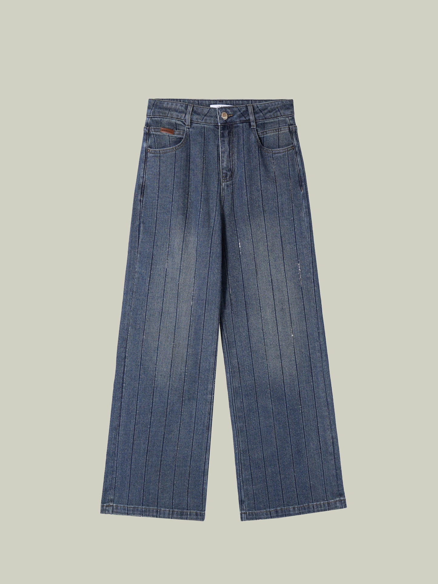 Jeans dritti a righe con strass