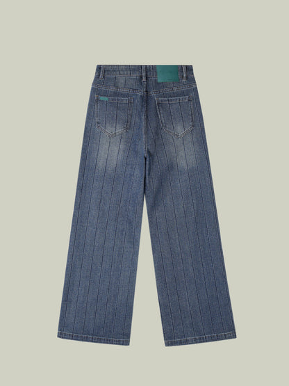 Jeans dritti a righe con strass