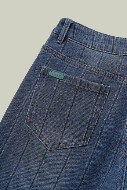 Jeans dritti a righe con strass