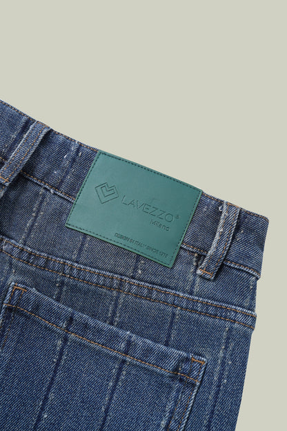 Jeans dritti a righe con strass