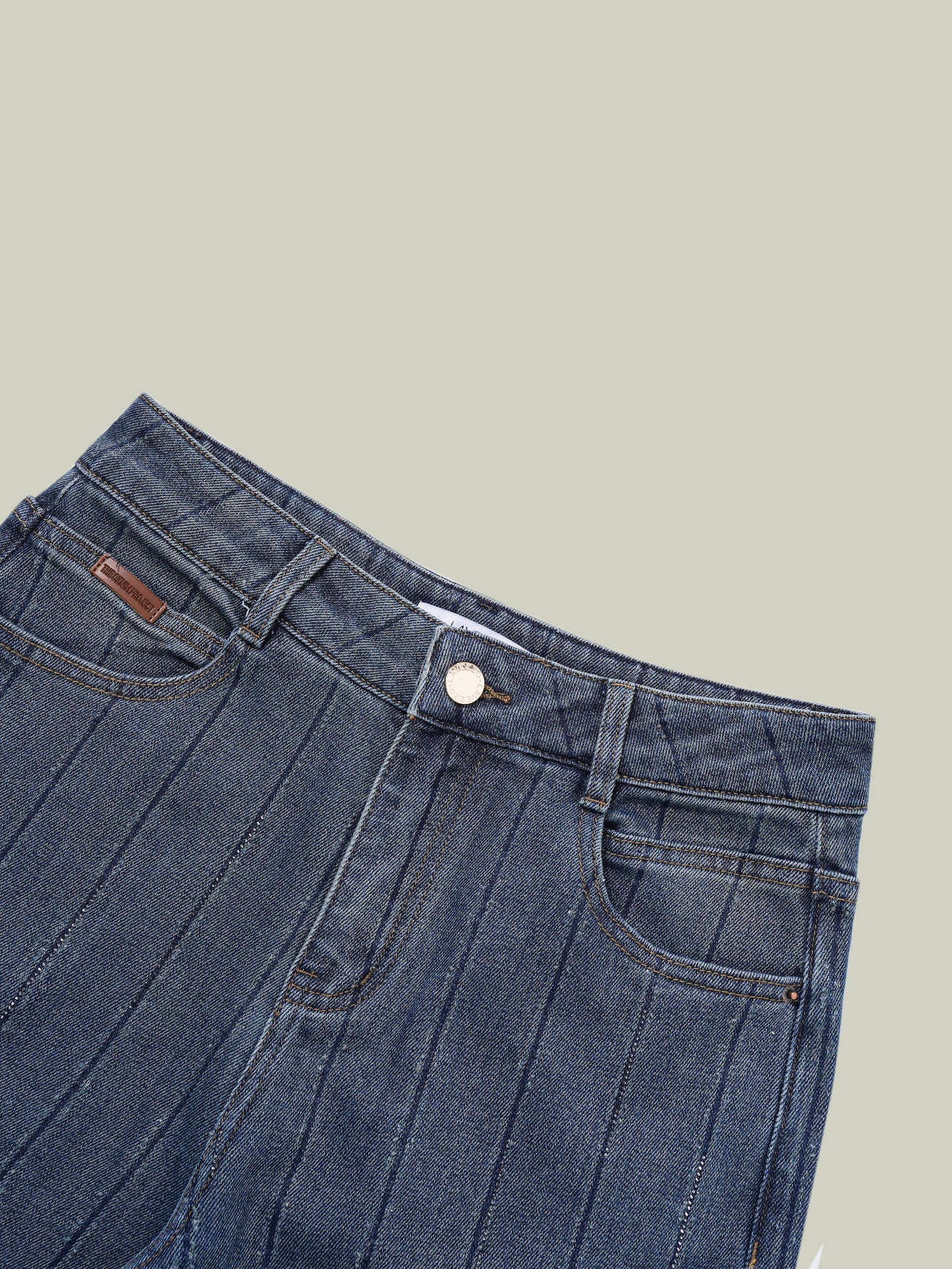 Jeans dritti a righe con strass