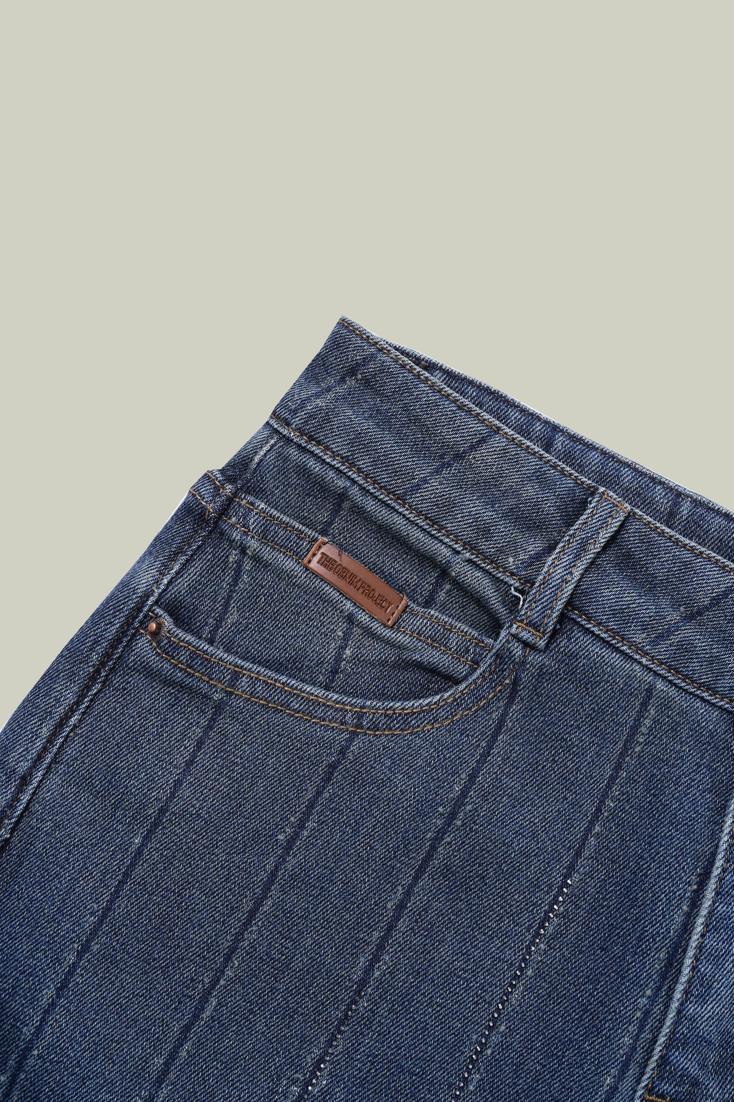 Jeans dritti a righe con strass
