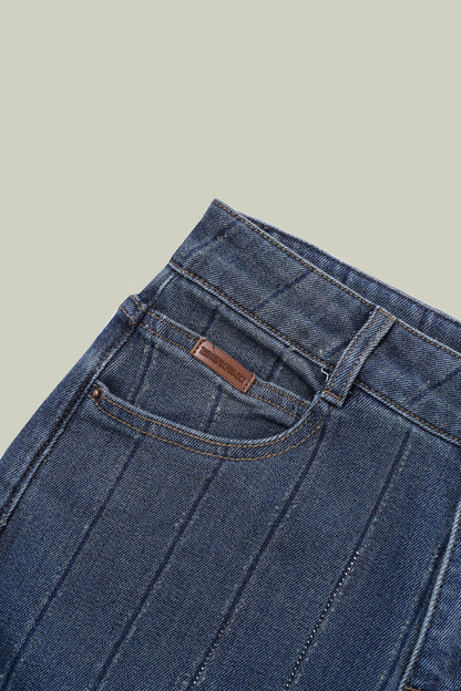 Jeans dritti a righe con strass