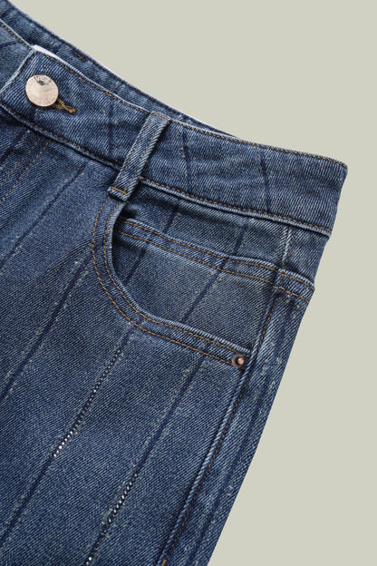 Jeans dritti a righe con strass