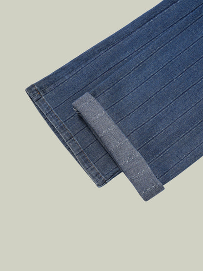 Jeans dritti a righe con strass
