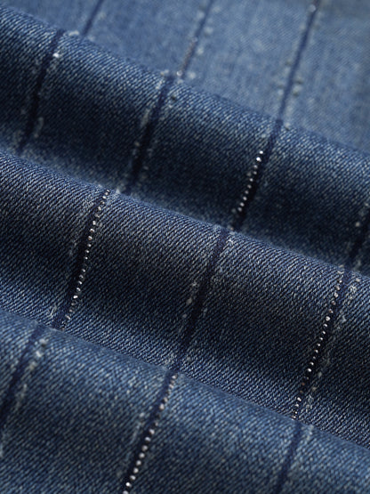 Jeans dritti a righe con strass