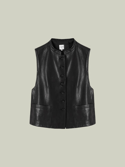 Sheepskin mandarin-collar vest