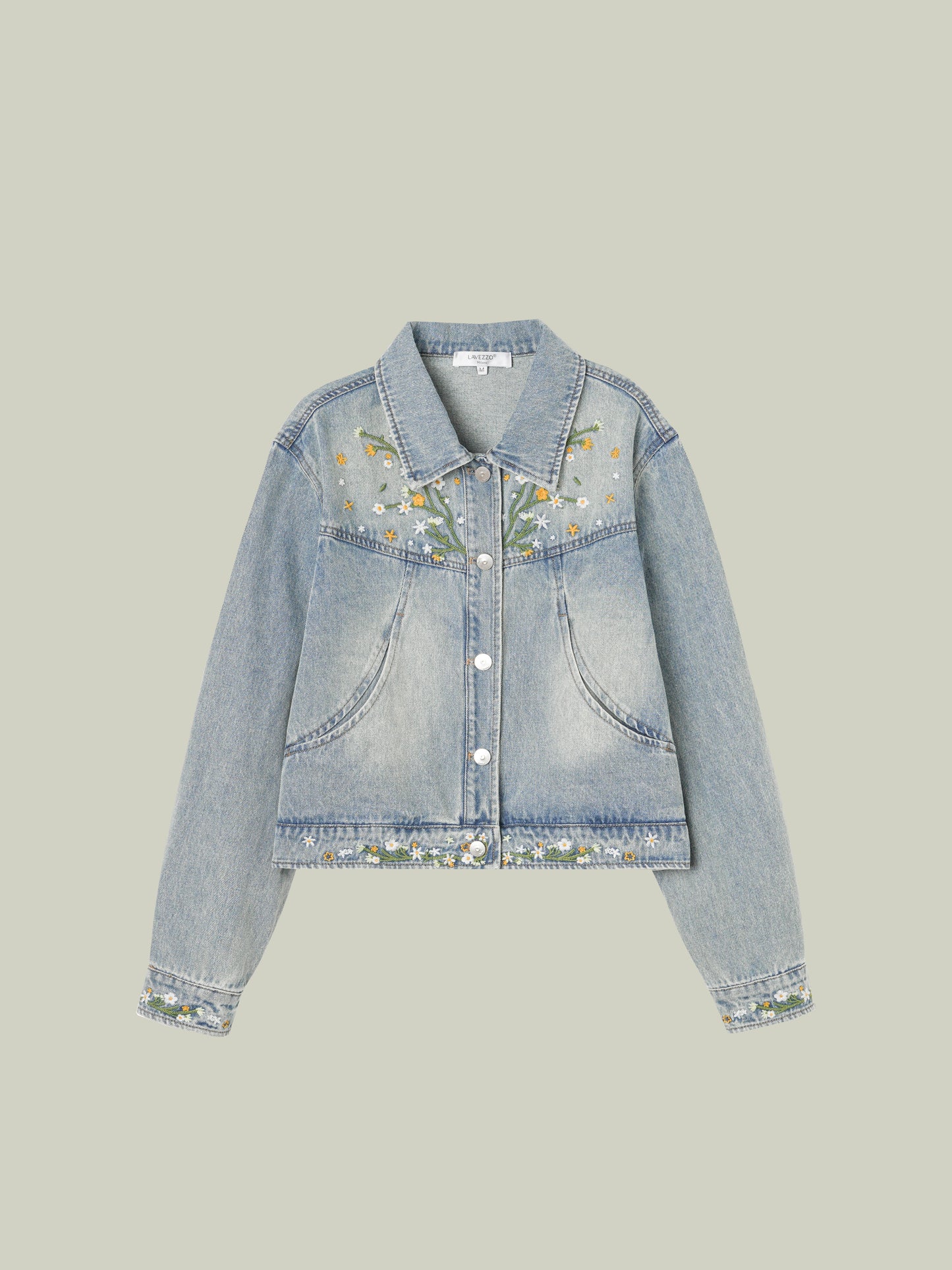 Giacca in denim con ricamo floreale delicato LAVEZZO