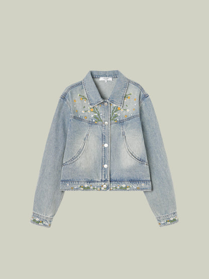 Giacca in denim con ricamo floreale delicato LAVEZZO