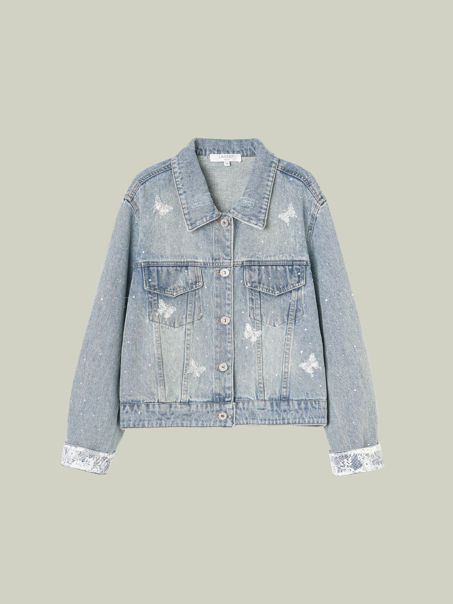 Giacca in denim con farfalle e strass LAVEZZO