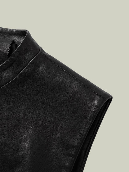 Sheepskin mandarin-collar vest
