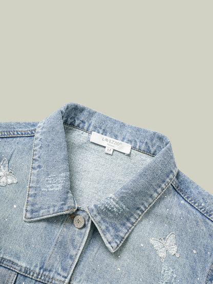 Giacca in denim con farfalle e strass LAVEZZO
