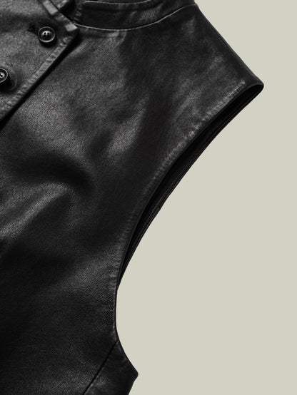 Sheepskin mandarin-collar vest
