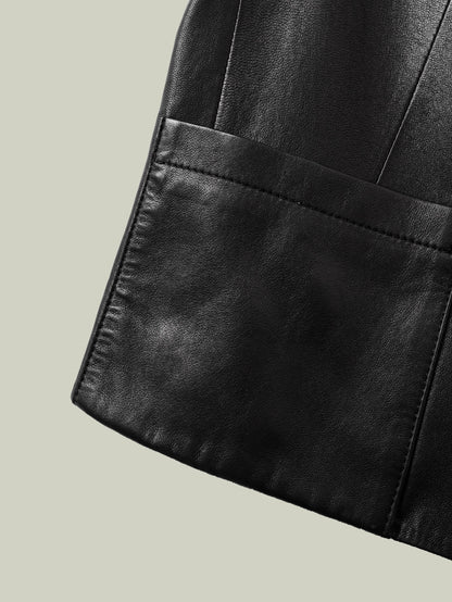 Sheepskin mandarin-collar vest
