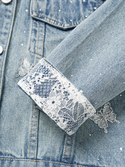 Giacca in denim con farfalle e strass LAVEZZO