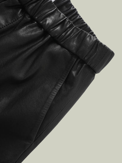 Washed vegetable-tanned leather balloon pants