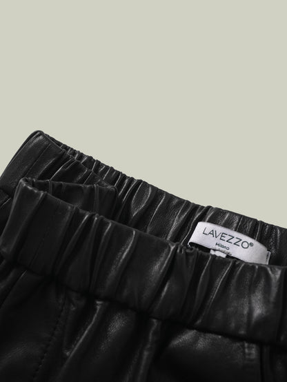 Washed vegetable-tanned leather balloon pants