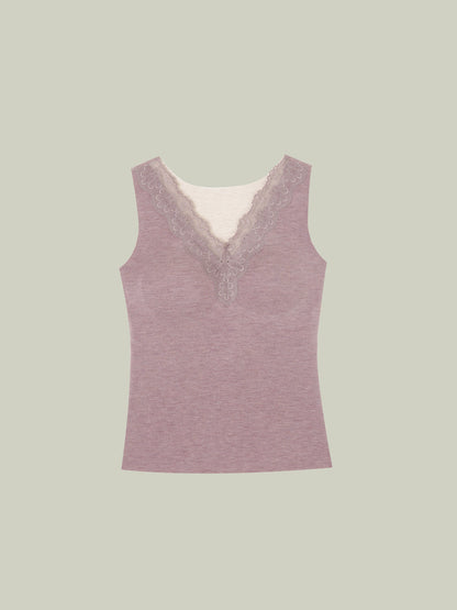 Canottiera termica in pizzo v-neck
