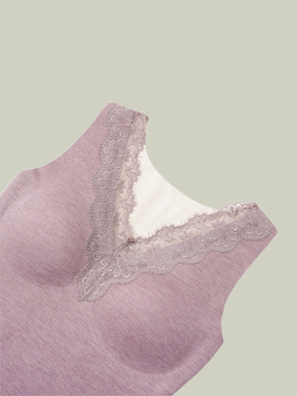 Canottiera termica in pizzo v-neck