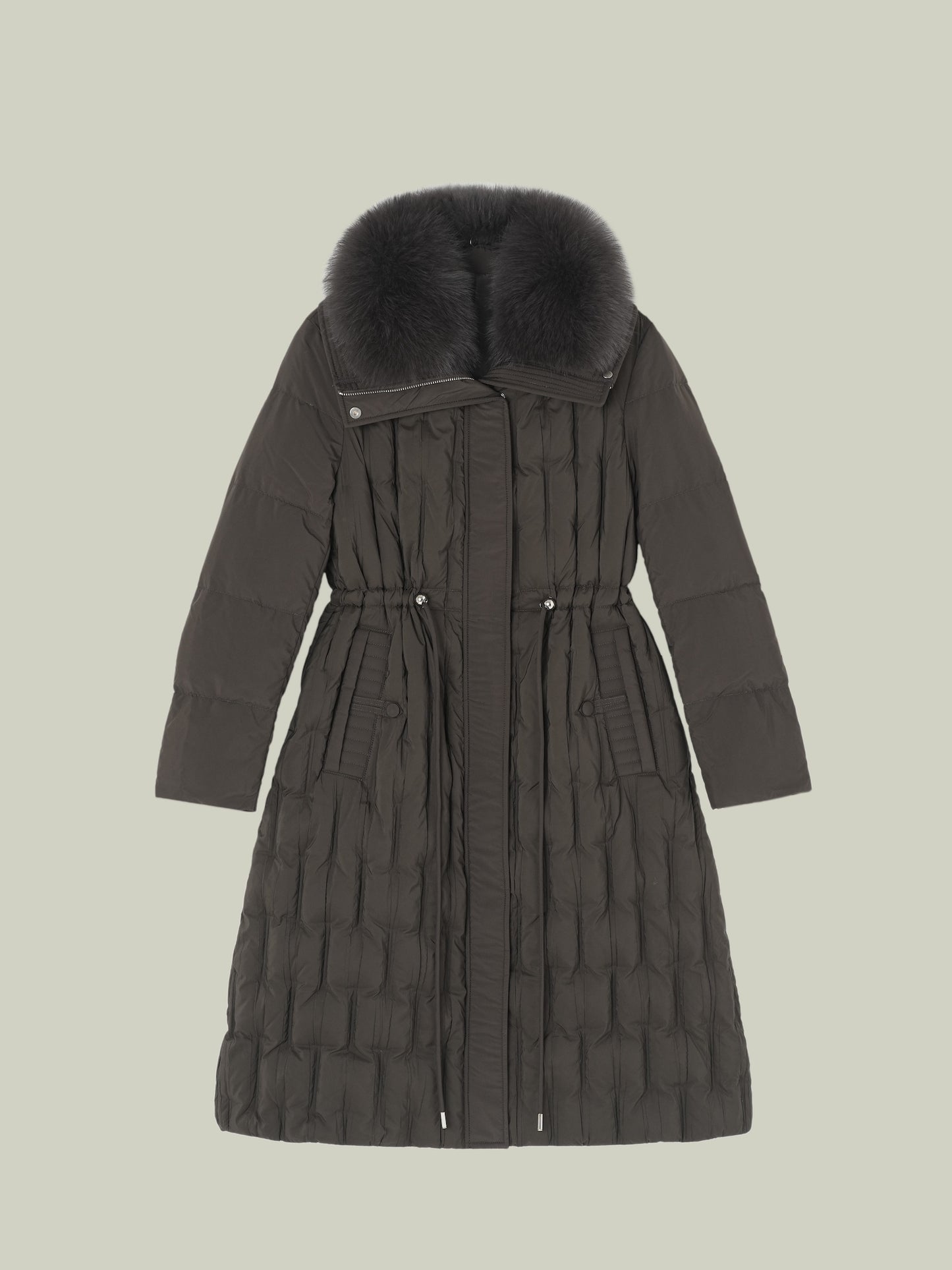  Long down coat with fox fur collar