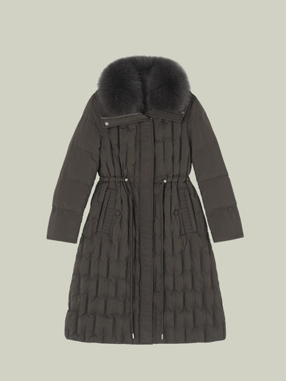  Long down coat with fox fur collar