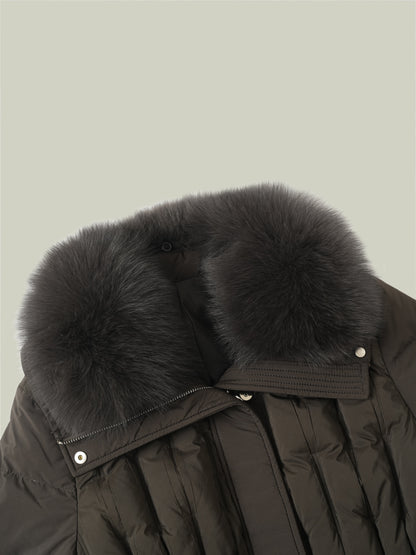  Long down coat with fox fur collar
